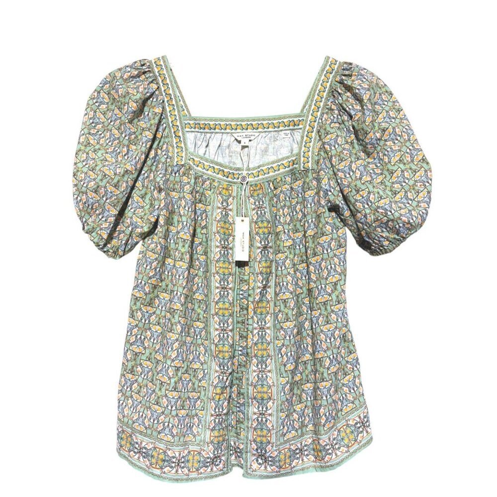 NEW Puff Sleeve Top S Cotton Blend Milkmaid Babydoll Cottage Max Studio 128 MSRP